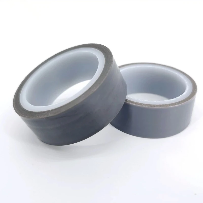 Two gray PTFE film tape rolls without a woven backing