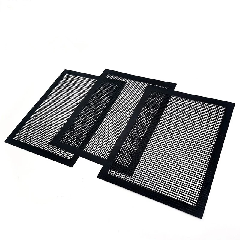 Black framed mesh tray liners in rectangular shapes