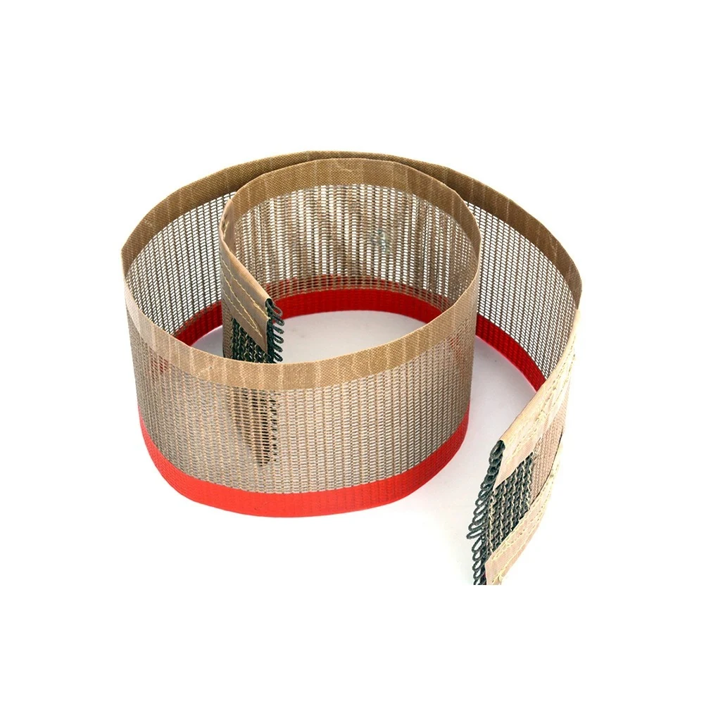 Coiled PTFE mesh belt joint material with reinforced ends