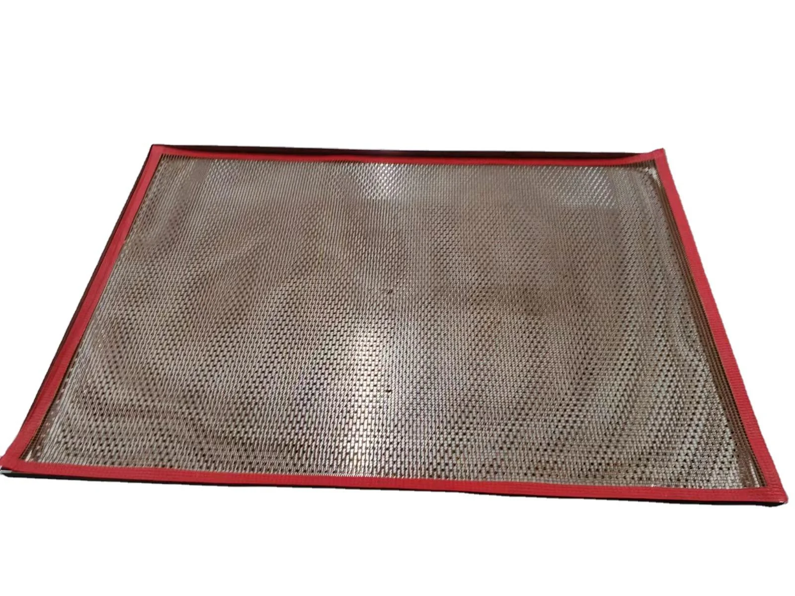 Rectangular PTFE open mesh sheet with a red reinforced border